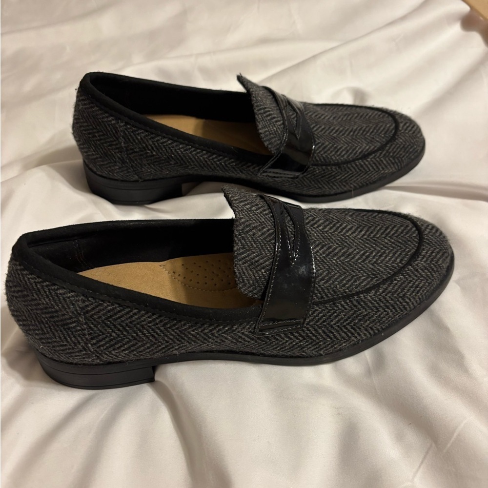 Clarks Tweed Penny Loafers Women’s Size 8 Classic Work Shoes - Picture 3 of 7